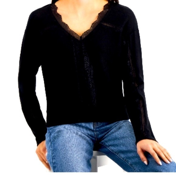 SELF ESTEEM Juniors' Lace-Trim V-Neck Top size women shirt, long sleeve Medium - Picture 2 of 5